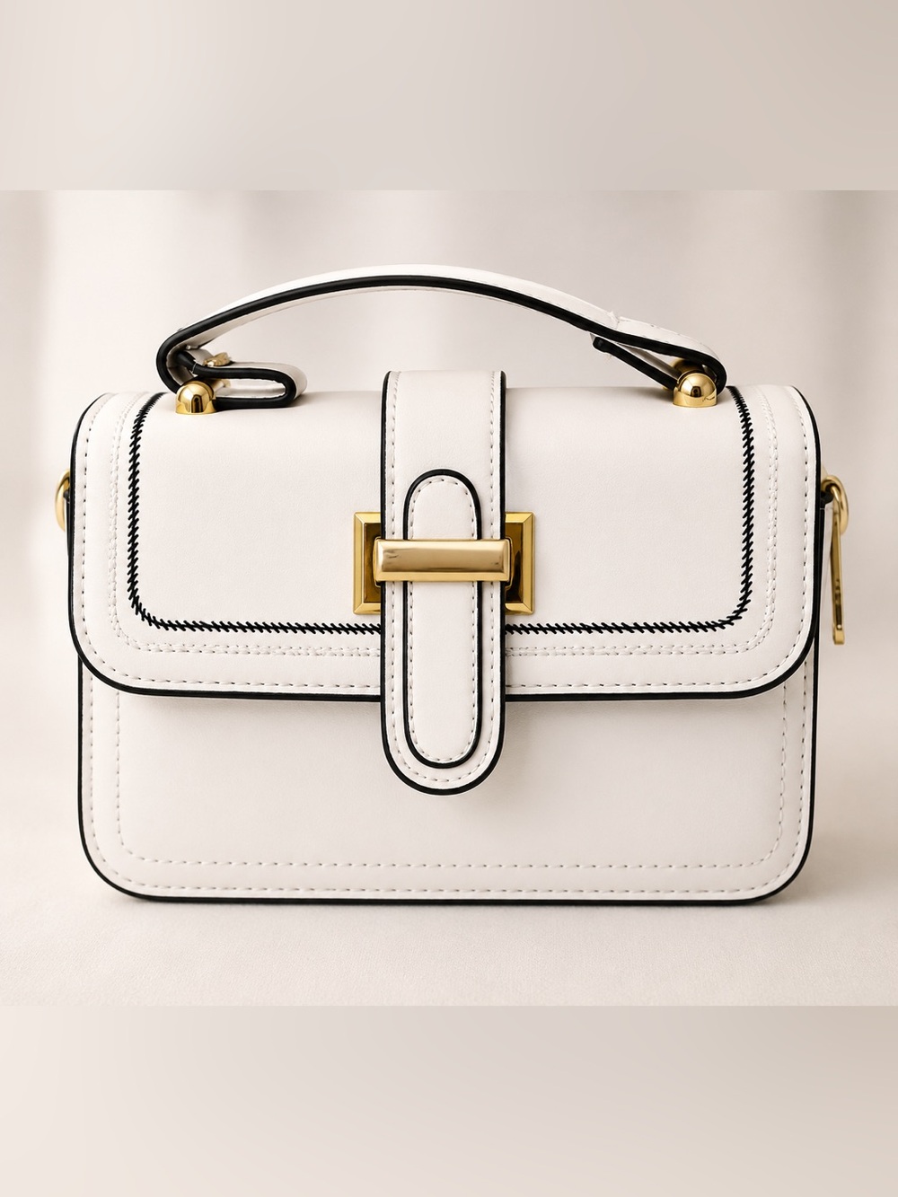 White Structured Top Handle Crossbody Satchel Purse Gold Hardware NWT